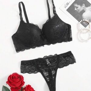 Elegant Black Floral Lace Bra & Panty Lingerie Set